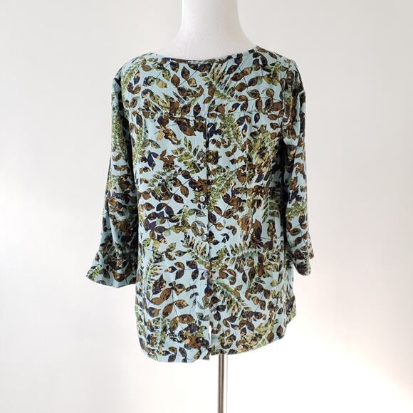 J. Jill Fern Print Button Back Sky Blue Blouse Boxy Viscose Rayon Women XS - Picture 3 of 8